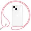 Hülle mit Band für iPhone 15 Plus Handyhülle Umhängen Handy Kette Kordel Case Rosa
