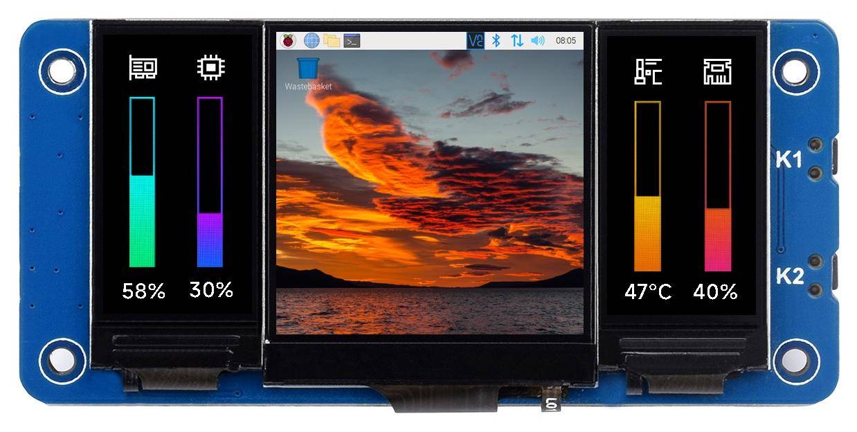 Waveshare Triple IPS LCD Display HAT für Raspberry Pi: 3 Displays, 40PIN, 1,3 Zoll + 2 x 0,96 Zoll-0