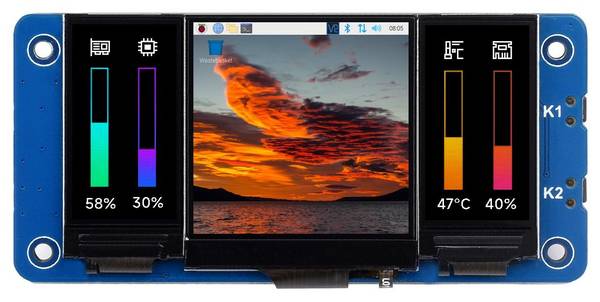 Waveshare Triple IPS LCD Display HAT für Raspberry Pi:  3 Displays, 40PIN, 1,3 Zoll + 2 x 0,96 Zoll