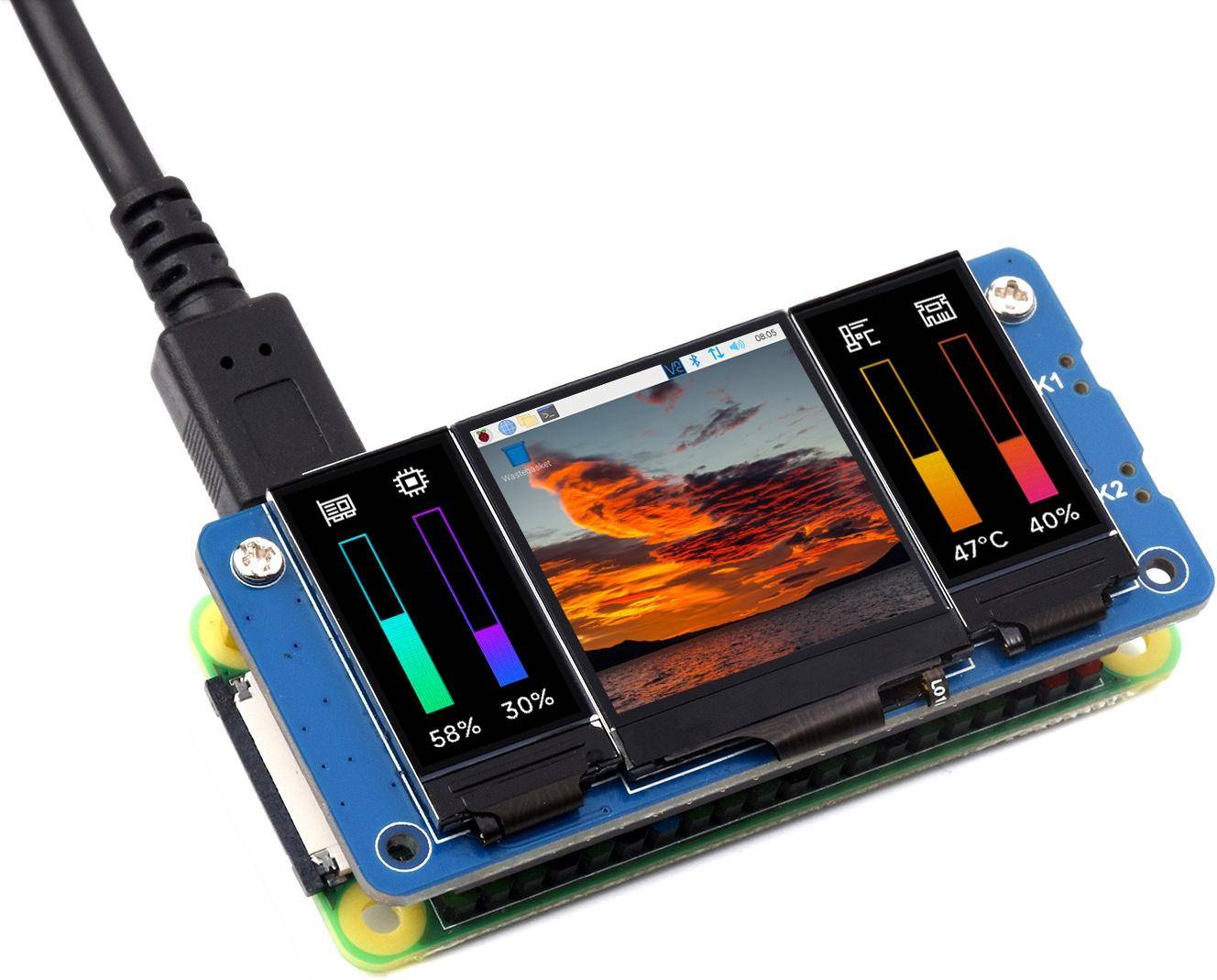 Waveshare Triple IPS LCD Display HAT für Raspberry Pi: 3 Displays, 40PIN, 1,3 Zoll + 2 x 0,96 Zoll-4