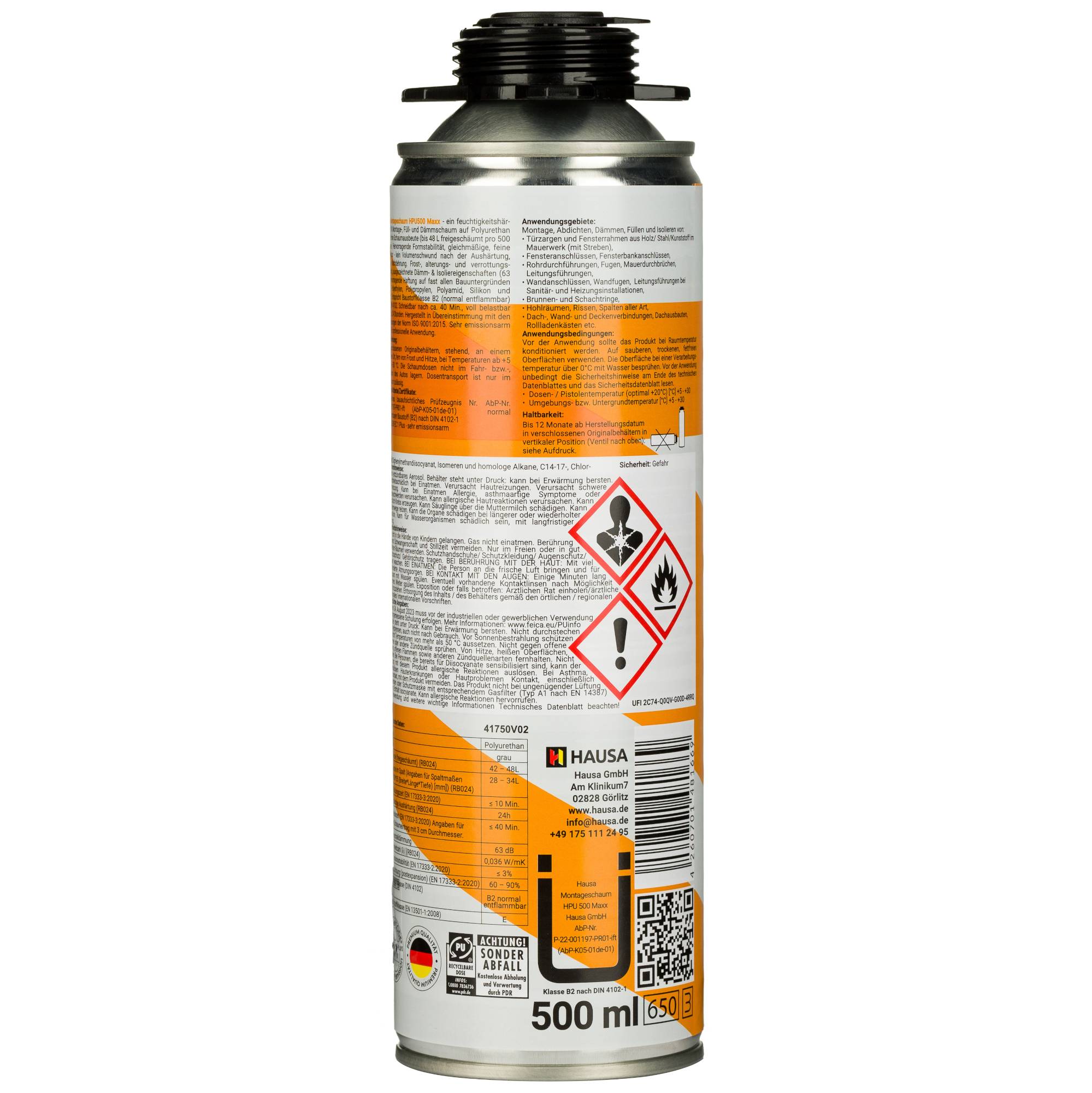 Montageschaum B2 Hausa HPU500 3 x 500ml Pistolenschaum extrem hohe Ausbeute bis 48L-4