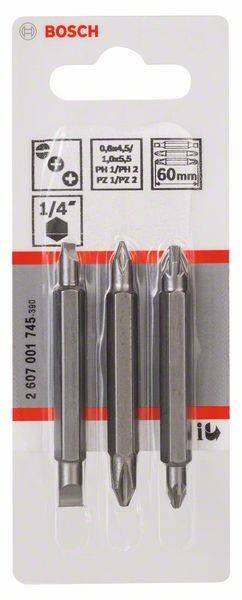 Doppelklingenbit-Set, 3-teilig, PH1, PZ1, S 0,6x4,5, PH2, PZ2, S1,0x5,5, 60 mm-1