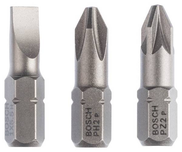 Schrauberbit-Set Extra-Hart (gemischt), 3-teilig, S 1,0x5,5, PH2, PZ2, 25 mm
