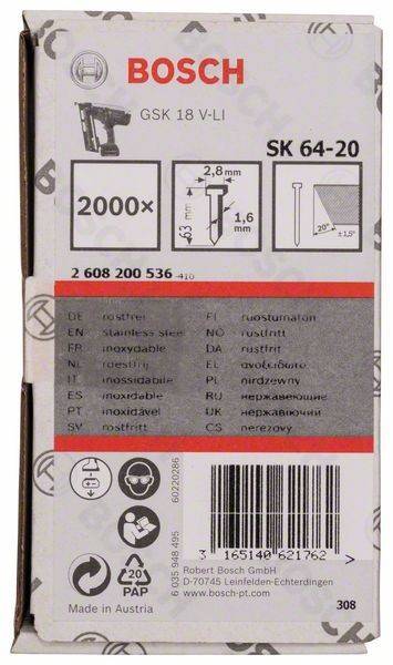 Bosch Power Tools Senkkopf-Stift SK64 20NR, 26082-1