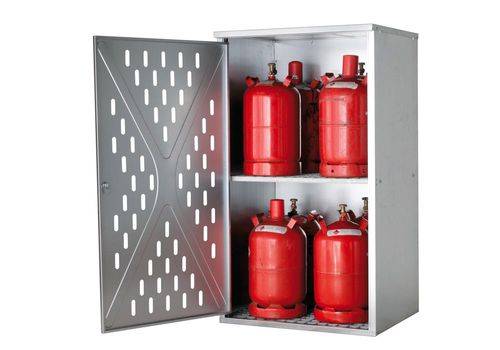 asecos Gasflaschenschrank für 10 x 11 kg oder 4 x 33 kg Gasflaschen, 1-flügelige Tür, verzinkt-0