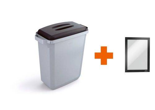 Wertstoffsammler aus Polyethylen (PE), 60 Liter, grau, schwarzer Deckel, mit Info-Rahmen-1