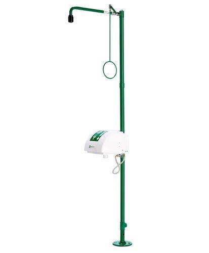 Körperdusche mit Augendusche mit Auffangbecken und Abdeckung, grün, Bodenmontage, BR 838085/75 l-0
