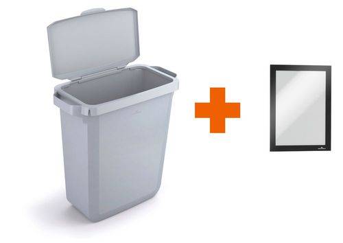 Wertstoffsammler aus Polyethylen (PE), 60 Liter, grau, grauer Klappdeckel, mit Info-Rahmen-1