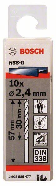 Metallbohrer HSS-G, DIN 338, 2,4 x 30 x 57 mm, 10er-Pack-1