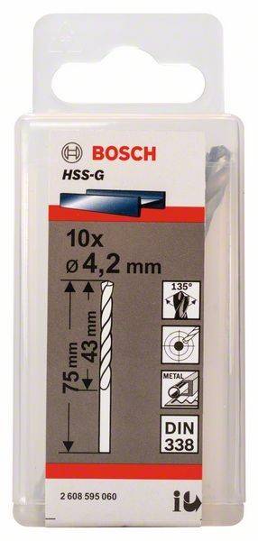 Metallbohrer HSS-G, DIN 338, 4,2 x 43 x 75 mm, 10er-Pack-1