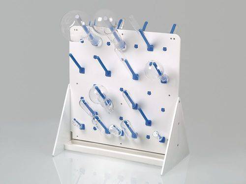 Abtropfgestell für Laborgefäße, mit Auffangwanne, 500 x 500 mm, mit Tischständer, 49 Aufsteckstäben-0