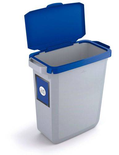 Wertstoffsammler aus Polyethylen (PE), 60 Liter, grau, blauer Klappdeckel, mit Info-Rahmen-0