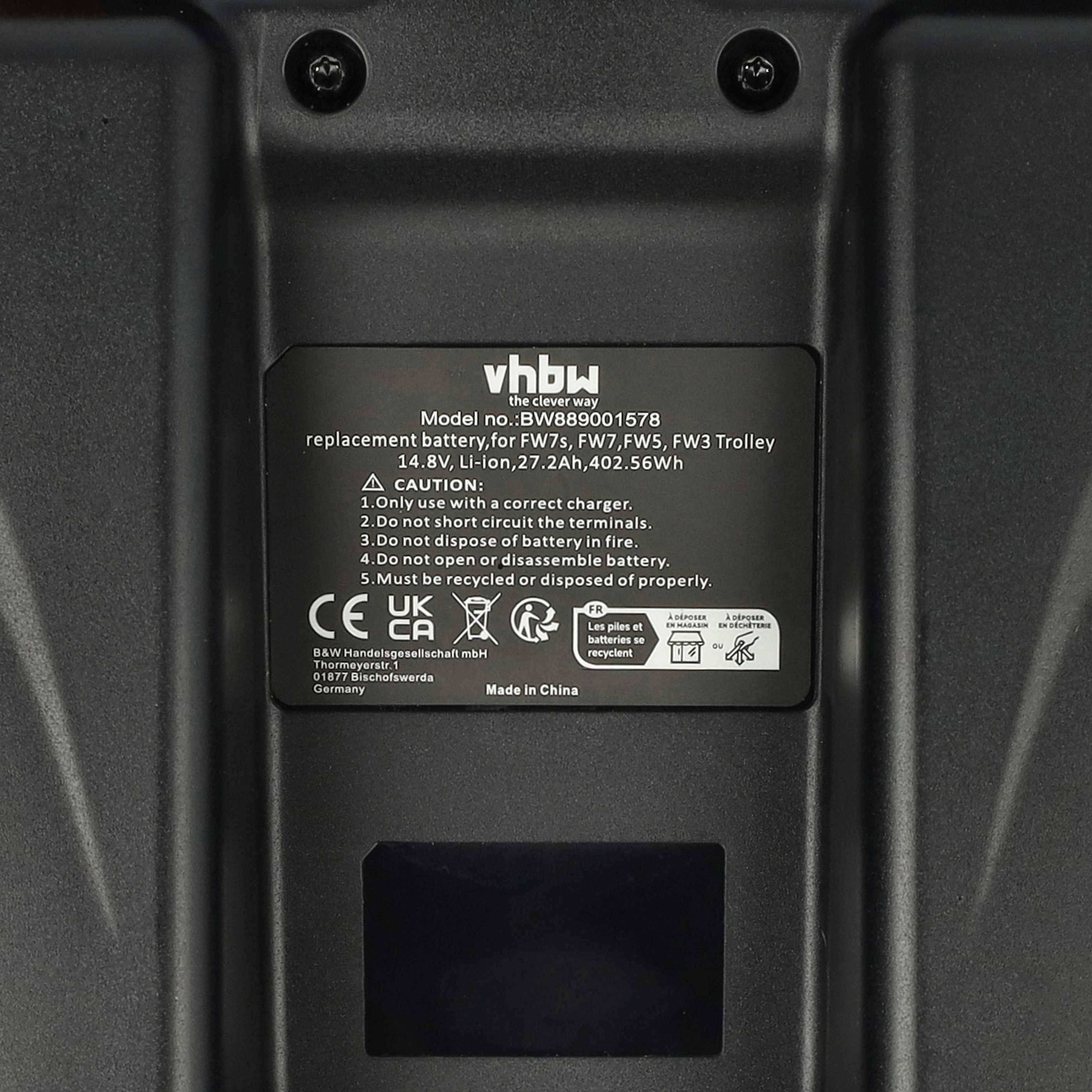 vhbw Akku kompatibel mit Powakaddy FW7s | FW7, Sport, FW5 Elektro-Trolley Caddy (27200 mAh, 14,8 V, Li-Ion, inkl.-3