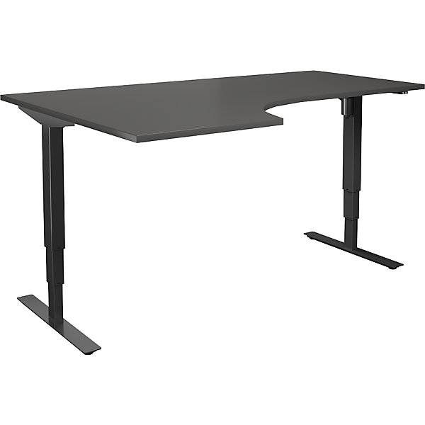 Schreibtisch Atlanta elektrisch höhenverstellbar Ecke BxT 1800 x 1200 mm dunkelgrau/schwarz links. TAKKT