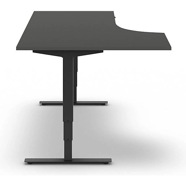 Schreibtisch Atlanta elektrisch höhenverstellbar Ecke BxT 1800 x 1200 mm dunkelgrau/schwarz links. TAKKT-1