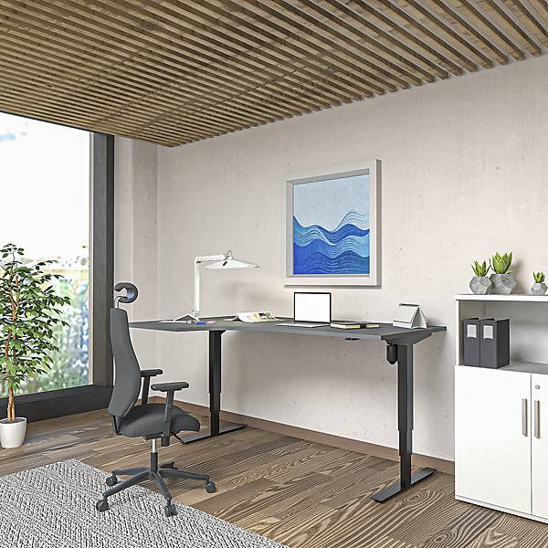 Schreibtisch Atlanta elektrisch höhenverstellbar Ecke BxT 1800 x 1200 mm dunkelgrau/schwarz links. TAKKT-2