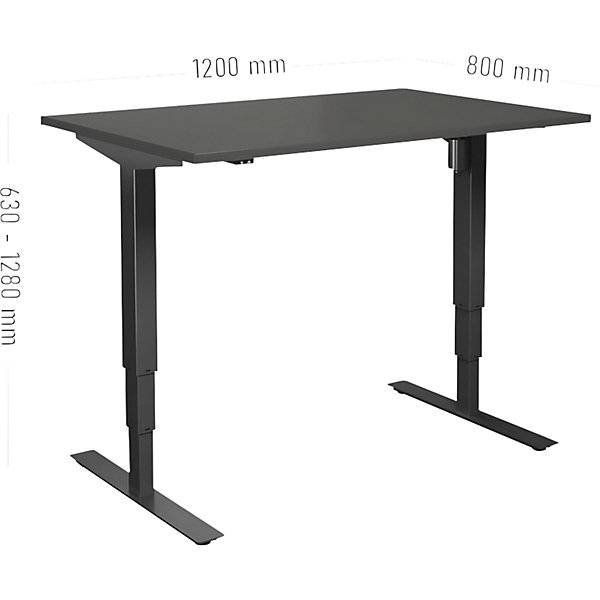 Schreibtisch Atlanta elektrisch höhenverstellbar gerade BxT 1200 x 800 mm dunkelgrau/schwarz. TAKKT Industrial-1