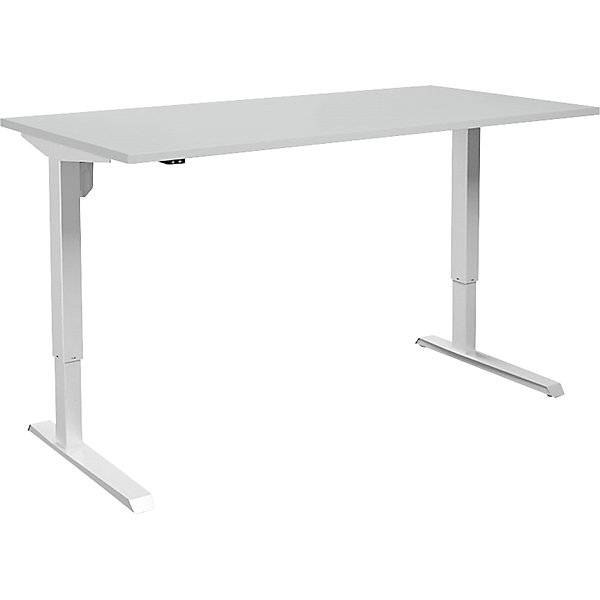Schreibtisch Venla elektrisch höhenverstellbar gerade BxT 1800 x 800 mm lichtgrau/weiß. TAKKT Industrial &-0