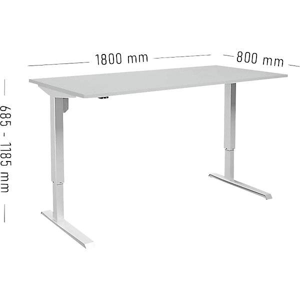 Schreibtisch Venla elektrisch höhenverstellbar gerade BxT 1800 x 800 mm lichtgrau/weiß. TAKKT Industrial &-1