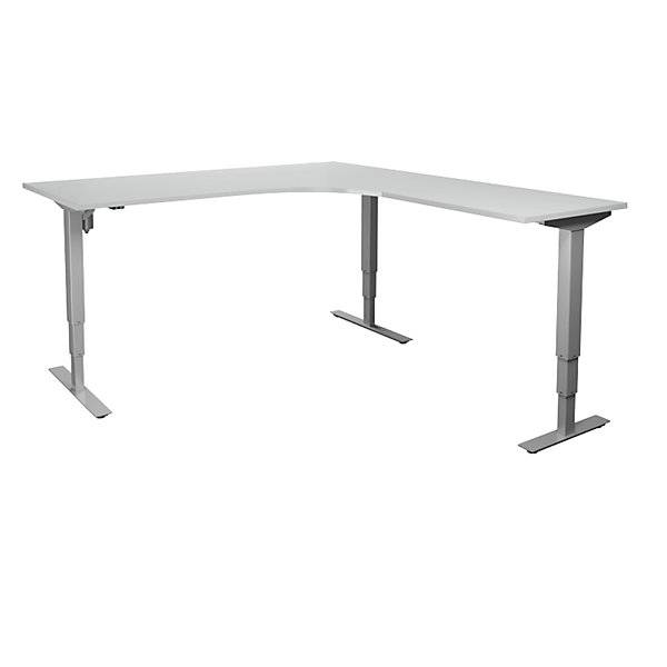 Schreibtisch Atlanta elektrisch höhenverstellbar L-Form BxT 1800 x 2000 mm lichtgrau/silber rechts. TAKKT-0