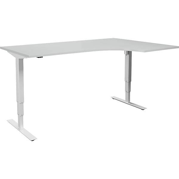 Schreibtisch Atlanta elektrisch höhenverstellbar Ecke BxT 1800 x 1200 mm lichtgrau/weiß rechts. TAKKT