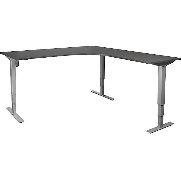 Schreibtisch Atlanta elektrisch höhenverstellbar L-Form BxT 1800 x 2000 mm dunkelgrau/silber rechts. TAKKT-0