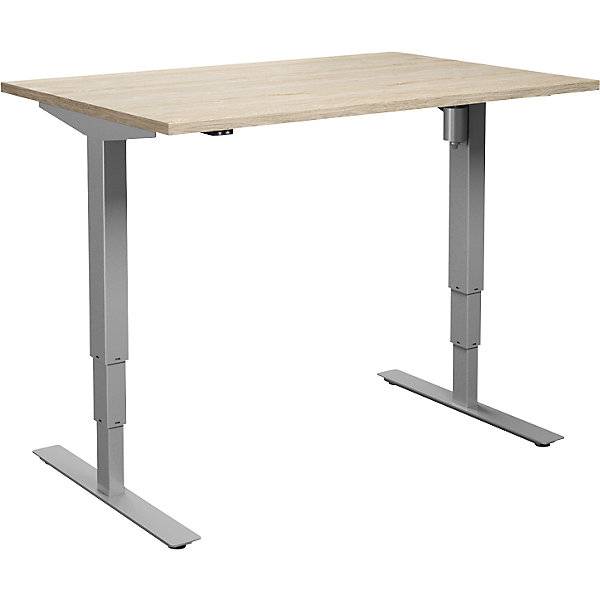Schreibtisch Atlanta elektrisch höhenverstellbar gerade BxT 1400 x 800 mm Eiche/silber. TAKKT Industrial &-0