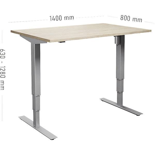 Schreibtisch Atlanta elektrisch höhenverstellbar gerade BxT 1400 x 800 mm Eiche/silber. TAKKT Industrial &-1
