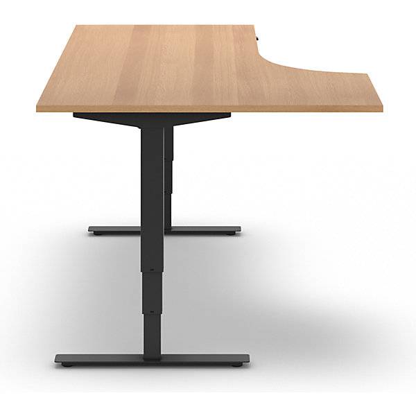 Schreibtisch Atlanta elektrisch höhenverstellbar Ecke BxT 1800 x 1200 mm Buche/schwarz links. TAKKT-1