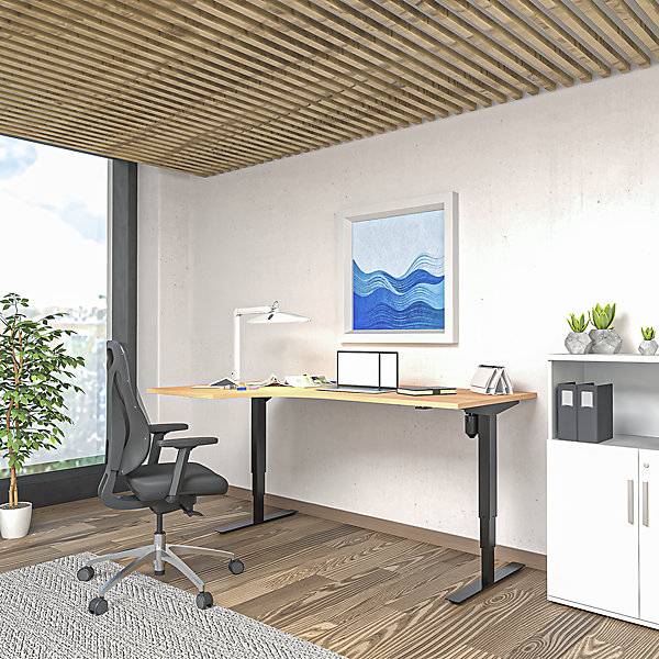 Schreibtisch Atlanta elektrisch höhenverstellbar Ecke BxT 1800 x 1200 mm Buche/schwarz links. TAKKT-3