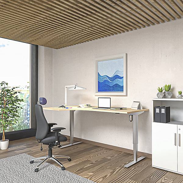 Schreibtisch Atlanta elektrisch höhenverstellbar Ecke BxT 1800 x 1200 mm Birke/silber links. TAKKT Industrial-3
