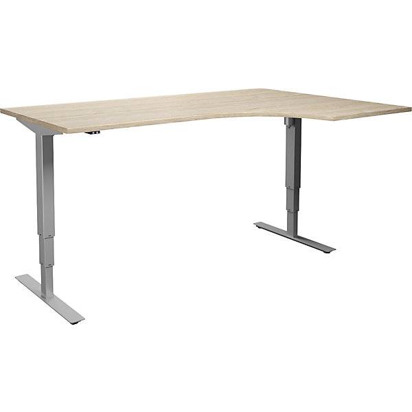Schreibtisch Atlanta elektrisch höhenverstellbar Ecke BxT 1800 x 1200 mm Eiche/silber rechts. TAKKT