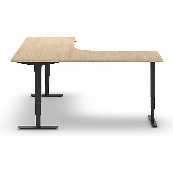 Schreibtisch Atlanta elektrisch höhenverstellbar L-Form BxT 1800 x 2000 mm Eiche/schwarz links. TAKKT-1