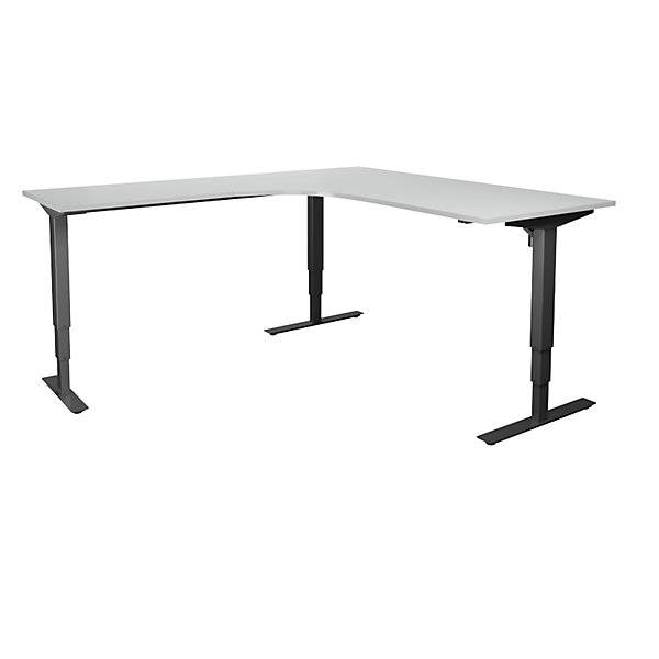 Schreibtisch Atlanta elektrisch höhenverstellbar L-Form BxT 1800 x 2000 mm lichtgrau/schwarz links. TAKKT-0