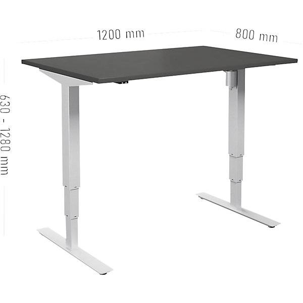 Schreibtisch Atlanta elektrisch höhenverstellbar gerade BxT 1200 x 800 mm dunkelgrau/weiß. TAKKT Industrial &-1