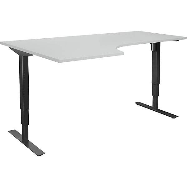 Schreibtisch Atlanta elektrisch höhenverstellbar Ecke BxT 1800 x 1200 mm lichtgrau/schwarz links. TAKKT