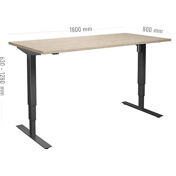 Schreibtisch Atlanta elektrisch höhenverstellbar gerade BxT 1800 x 800 mm Eiche/schwarz. TAKKT Industrial &-1