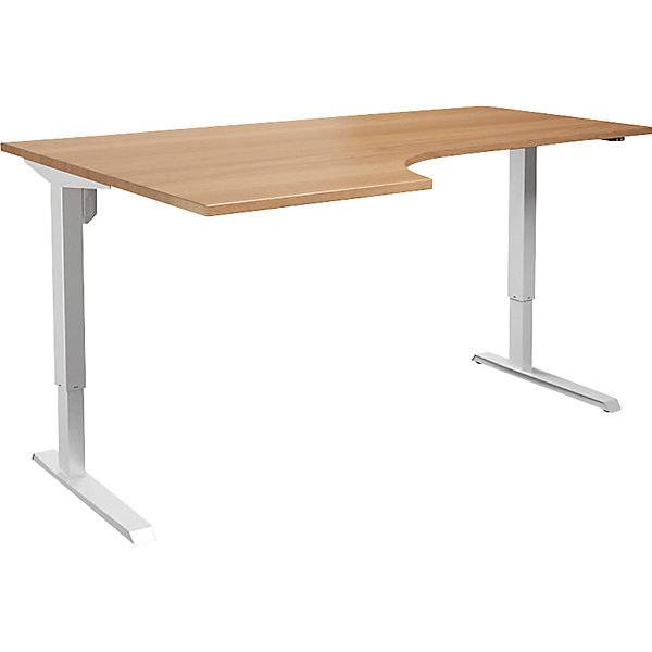 Schreibtisch Venla elektrisch höhenverstellbar Ecke BxT 1800 x 1200 mm Buche/weiß links. TAKKT Industrial &
