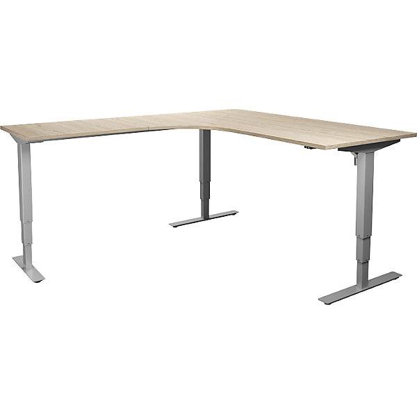 Schreibtisch Atlanta elektrisch höhenverstellbar L-Form BxT 1800 x 2000 mm Eiche/silber links. TAKKT