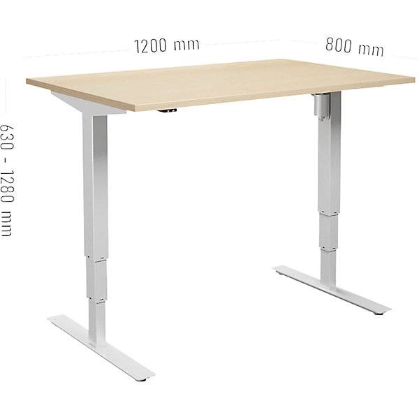 Schreibtisch Atlanta elektrisch höhenverstellbar gerade BxT 1200 x 800 mm Birke/weiß. TAKKT Industrial &-1