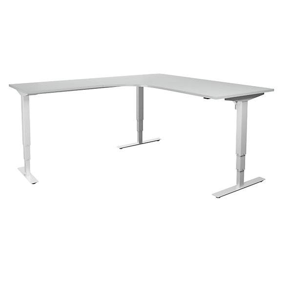 Schreibtisch Atlanta elektrisch höhenverstellbar L-Form BxT 1800 x 2000 mm lichtgrau/weiß links. TAKKT