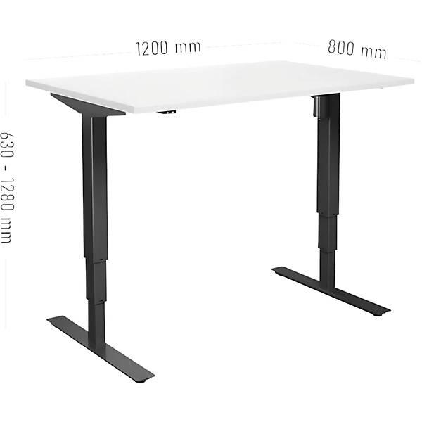Schreibtisch Atlanta elektrisch höhenverstellbar gerade BxT 1200 x 800 mm weiß/schwarz. TAKKT Industrial &-1