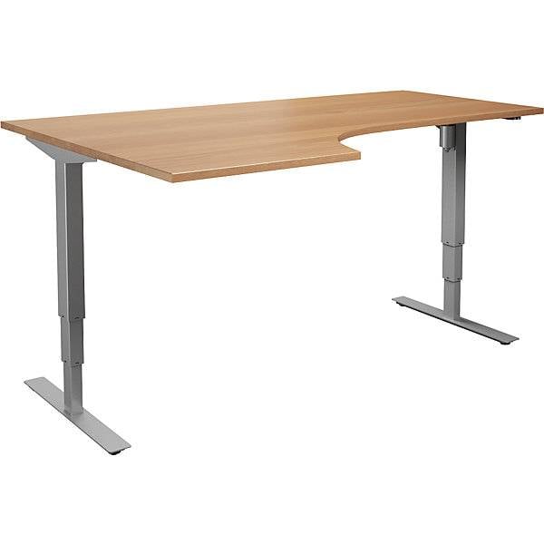 Schreibtisch Atlanta elektrisch höhenverstellbar Ecke BxT 1800 x 1200 mm Buche/silber links. TAKKT Industrial