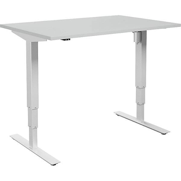 Schreibtisch Atlanta elektrisch höhenverstellbar gerade BxT 1400 x 800 mm lichtgrau/weiß. TAKKT Industrial &
