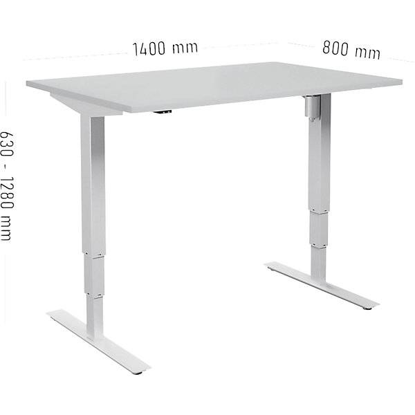 Schreibtisch Atlanta elektrisch höhenverstellbar gerade BxT 1400 x 800 mm lichtgrau/weiß. TAKKT Industrial &-1