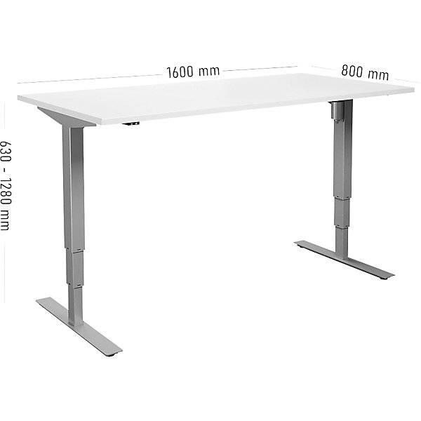 Schreibtisch Atlanta elektrisch höhenverstellbar gerade BxT 1600 x 800 mm weiß/silber. TAKKT Industrial &-2