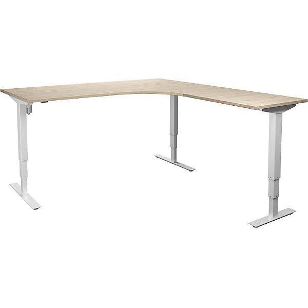 Schreibtisch Atlanta elektrisch höhenverstellbar L-Form BxT 1800 x 2000 mm Eiche/weiß rechts. TAKKT