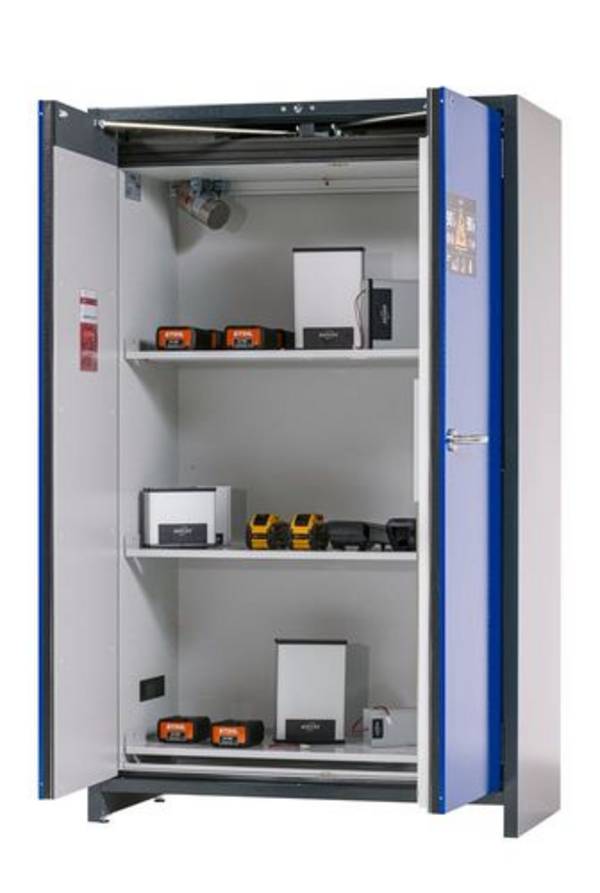 asecos Lithium-Ionen Akku-Lagerschrank, SafeStore-Pro, 3 Fachböden, B 1200 mm