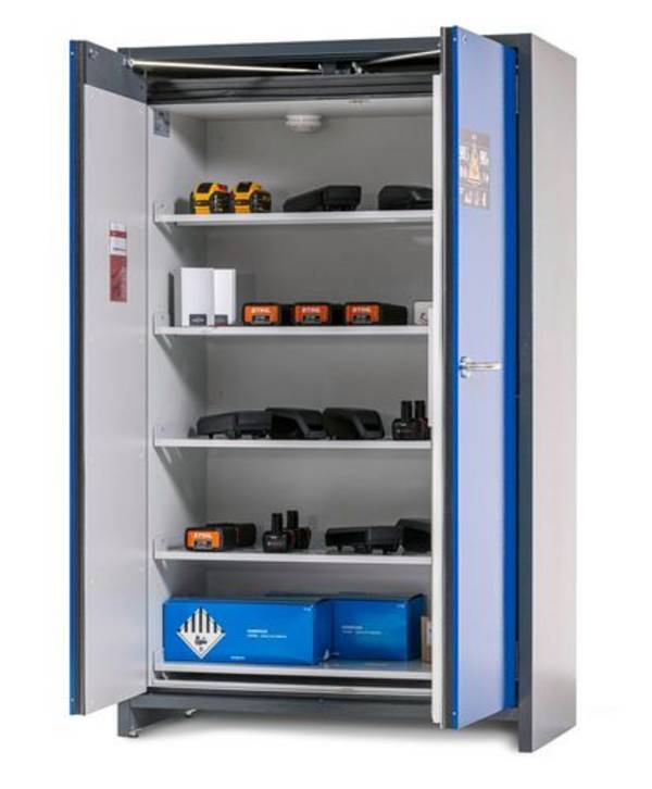 asecos Lithium-Ionen Akku-Lagerschrank, SafeStore Core, 5  Fachböden, B 1200 mm