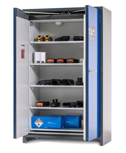 asecos Lithium-Ionen Akku-Lagerschrank, SafeStore Core, 5 Fachböden, B 1200 mm-0